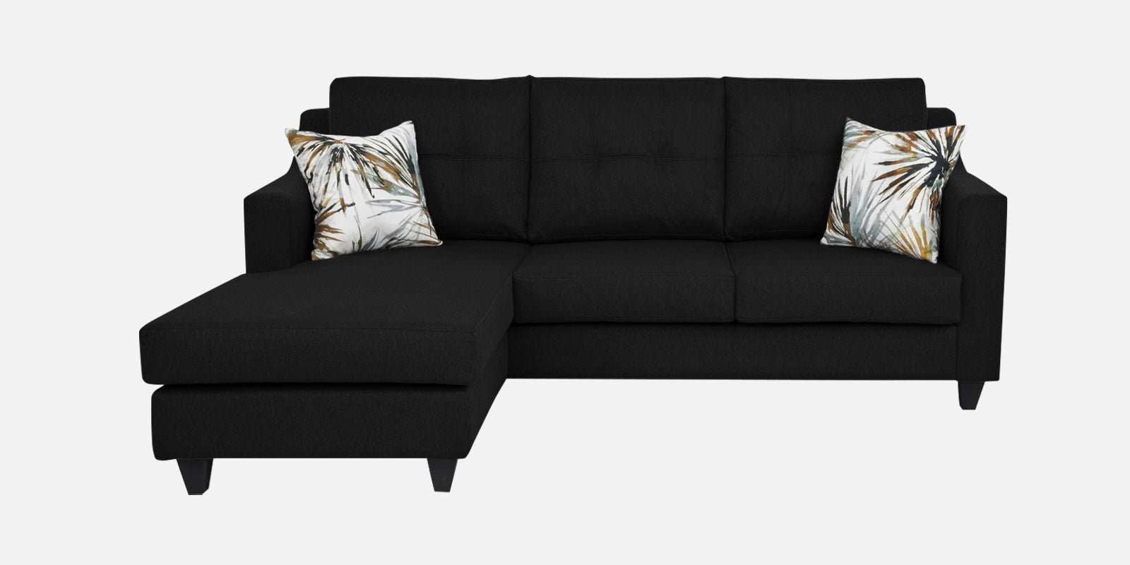 Welly Fabric RHS Sectional Sofa (2 + Lounger) In Zed Black Colour