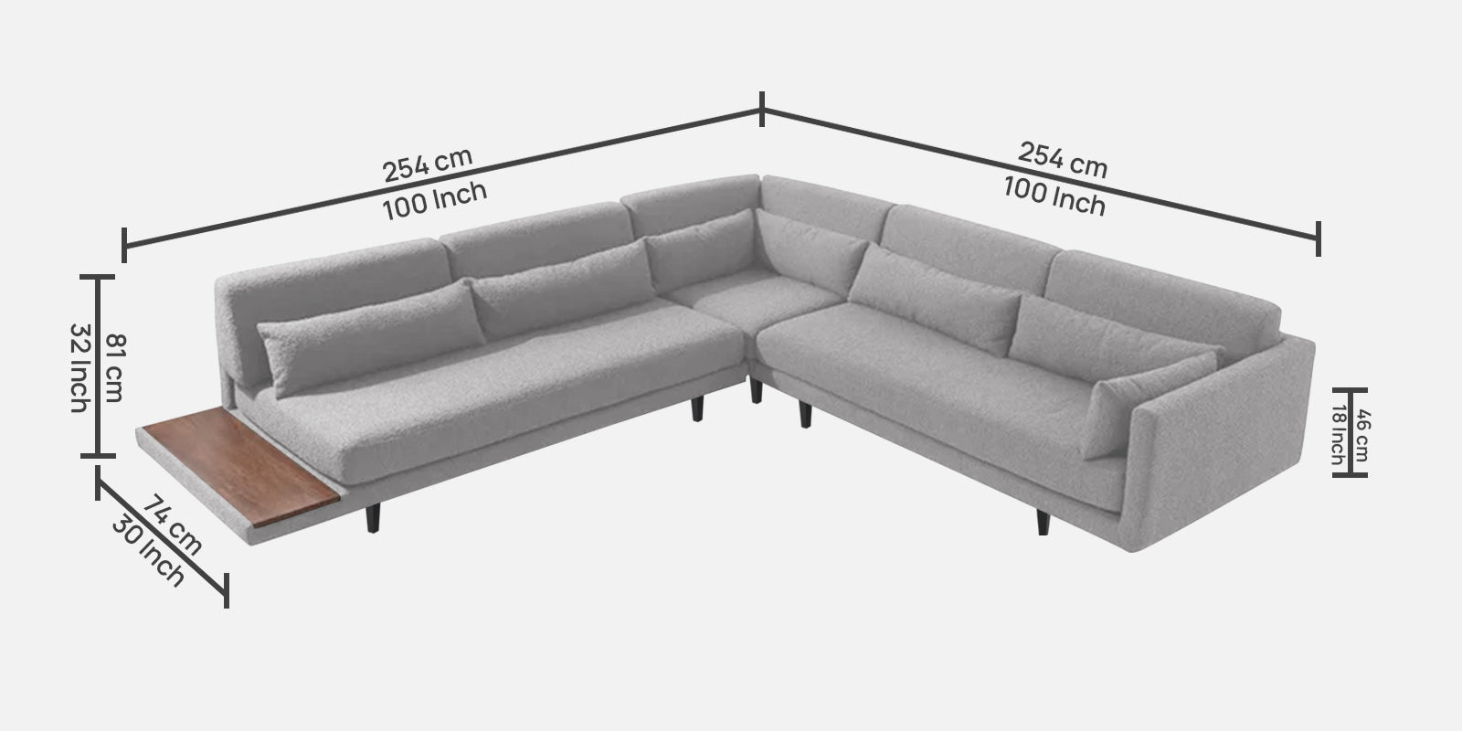 Malta Fabric 6 Seater LHS Sectional Sofa In lit grey Colour