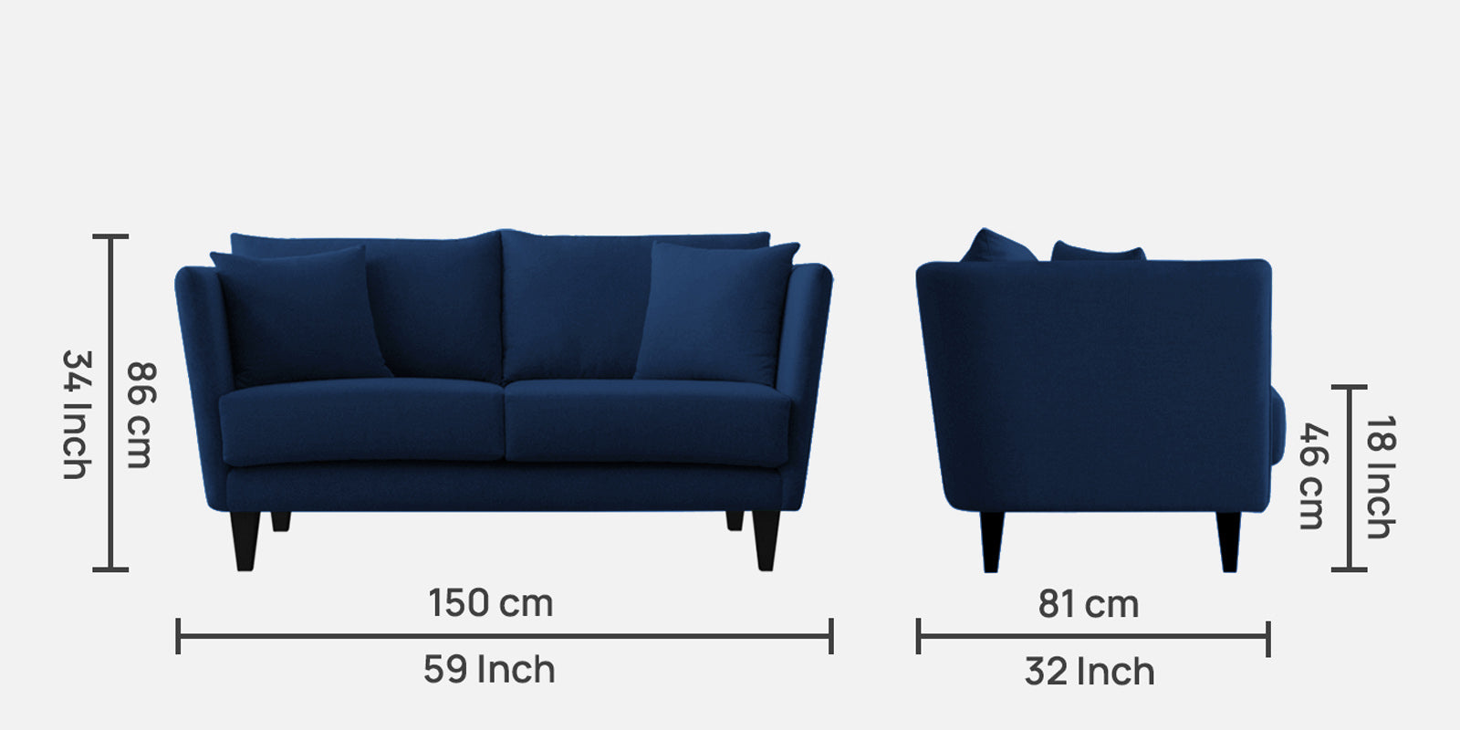 Norway Velvet 2 Seater Sofa In Imperial Blue Colour