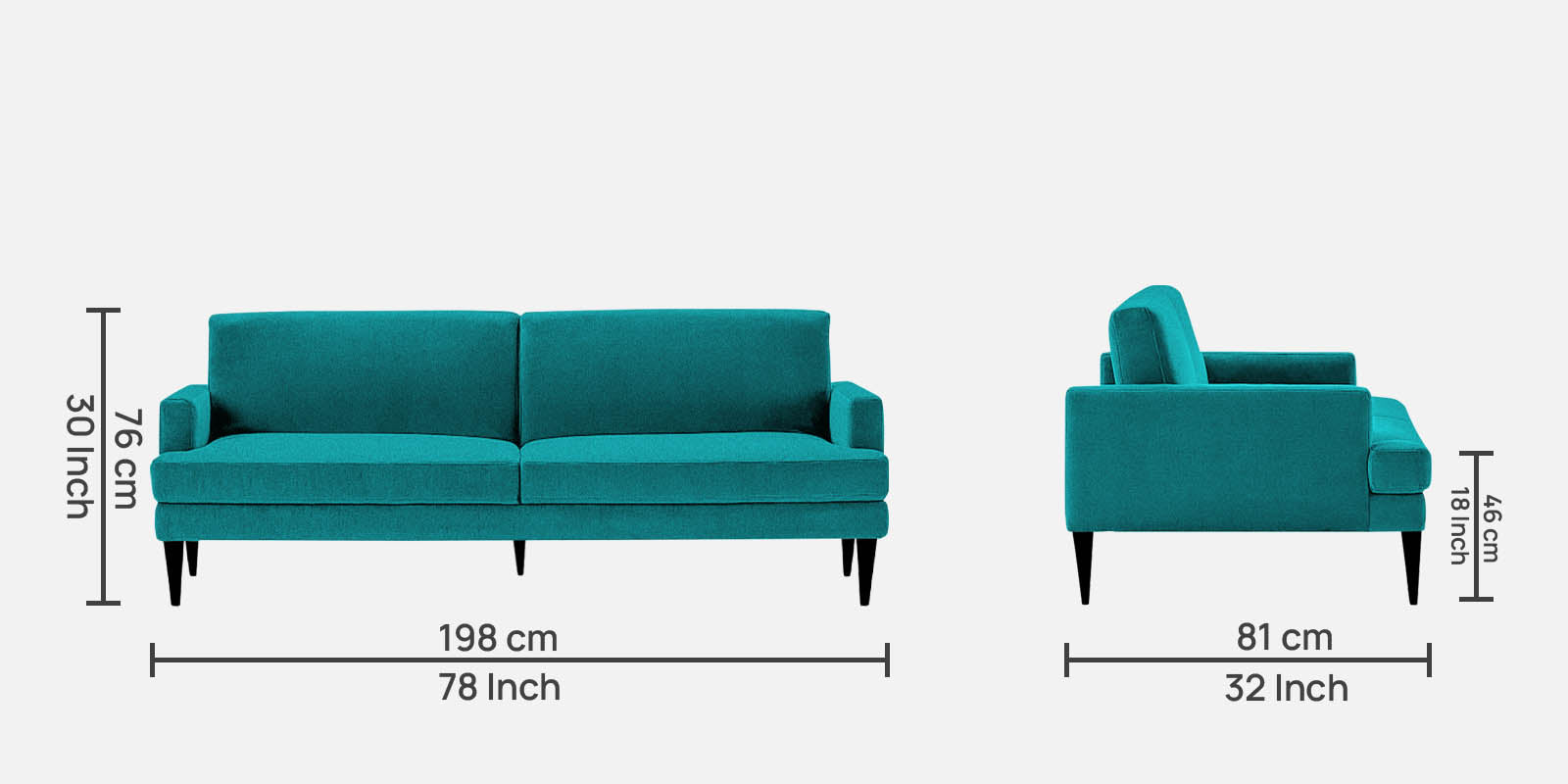 Zoya Fabric 3 Seater Convertable Sofa Cum Bed in Sea Green Colour