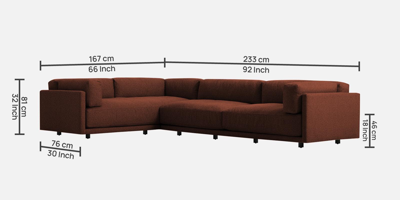 Nixon Fabric 6 Seater LHS Sectional Sofa In Coffee Brown Colour