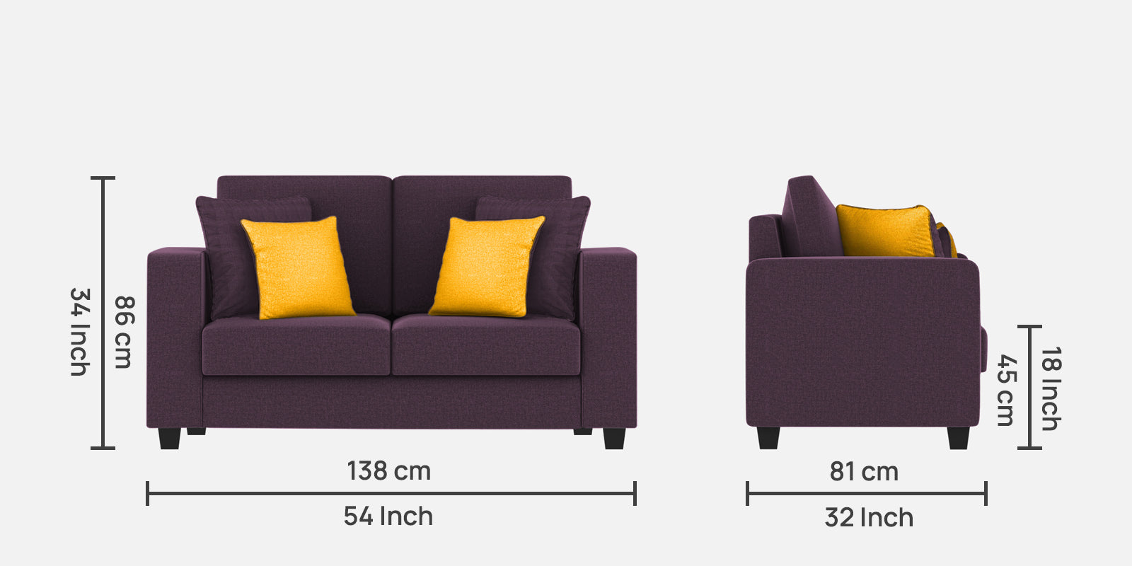 Nabi Fabric 2 Seater Sofa In Greek Purple Colour