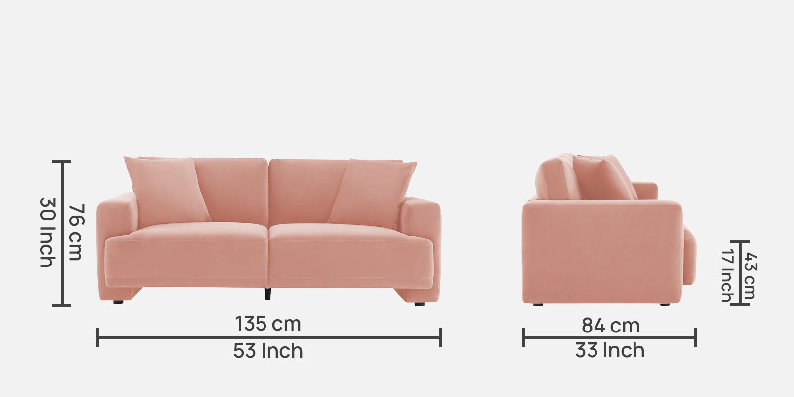 Kosta Velvet 2 Seater Sofa in Blush Pink Colour