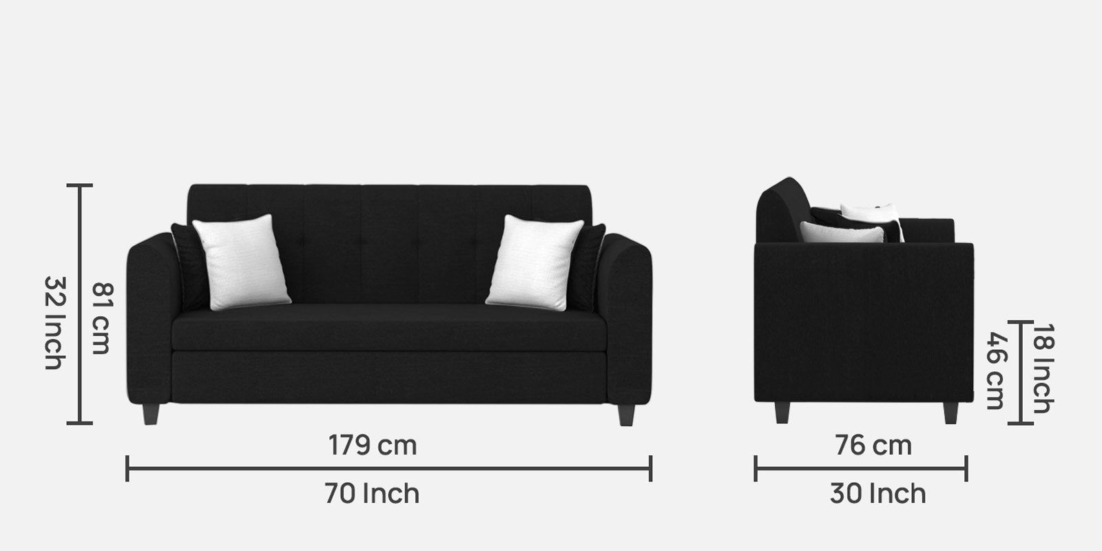 Denmark Fabric 3 Seater Sofa in Zed Black Colour