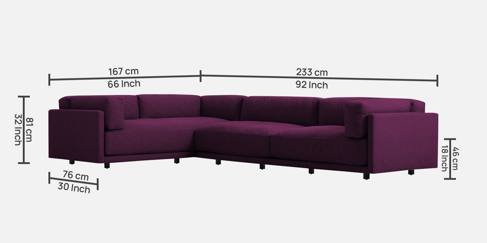 Nixon Fabric 6 Seater LHS Sectional Sofa In Greek Purple Colour