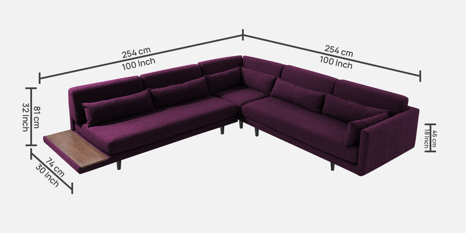 Malta Fabric 6 Seater RHS Sectional Sofa In Greek Purple Colour