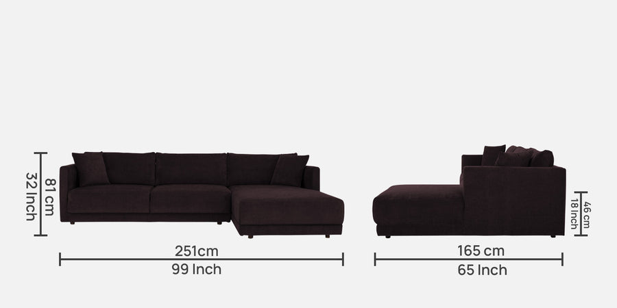 Northern Fabric Lhs Sectional Sofa 3 Lounger In Cara Brown Colour - Febonic Living