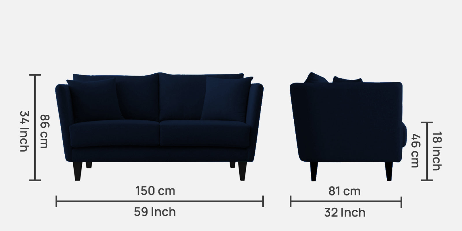 Norway Velvet 2 Seater Sofa In Dark Blue Colour