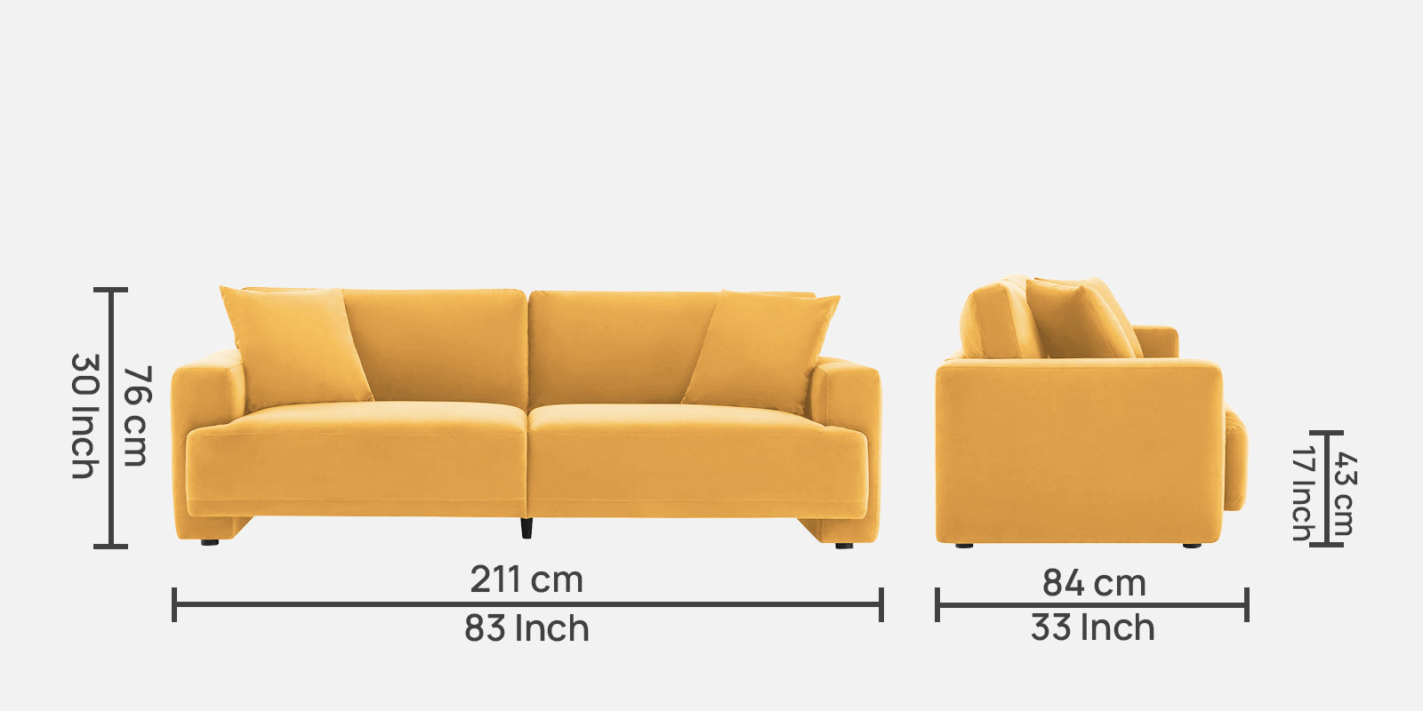 Kosta Velvet 3 Seater Sofa in Turmeric Yellow Colour