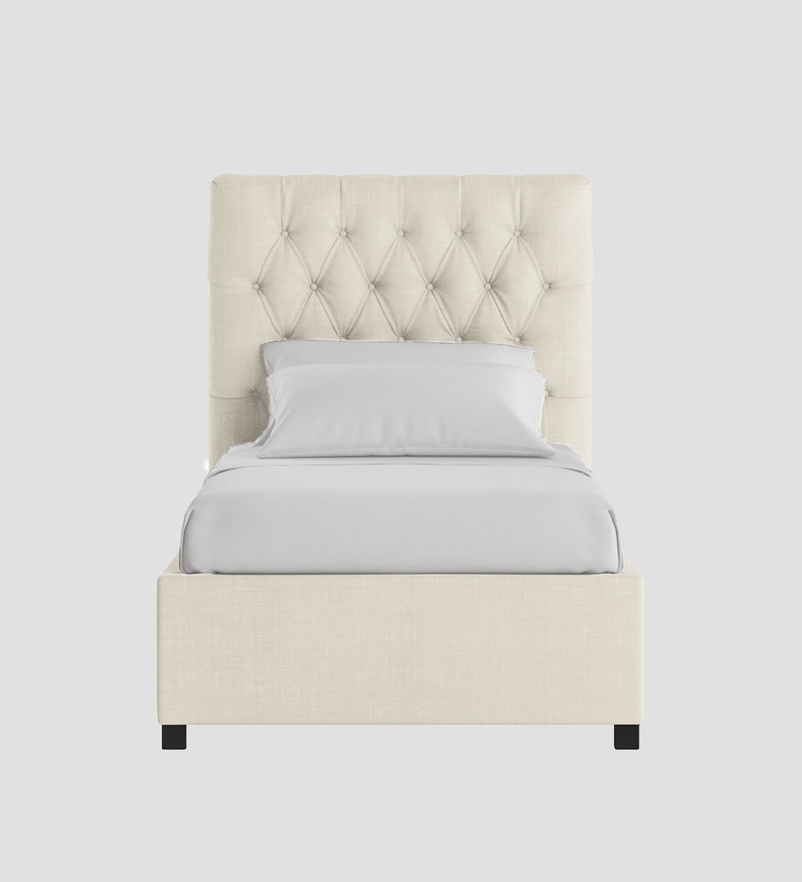 Isko Fabric Upholstered Single Size Bed In Ivory Cream Colour With Box Storage - Febonic Living
