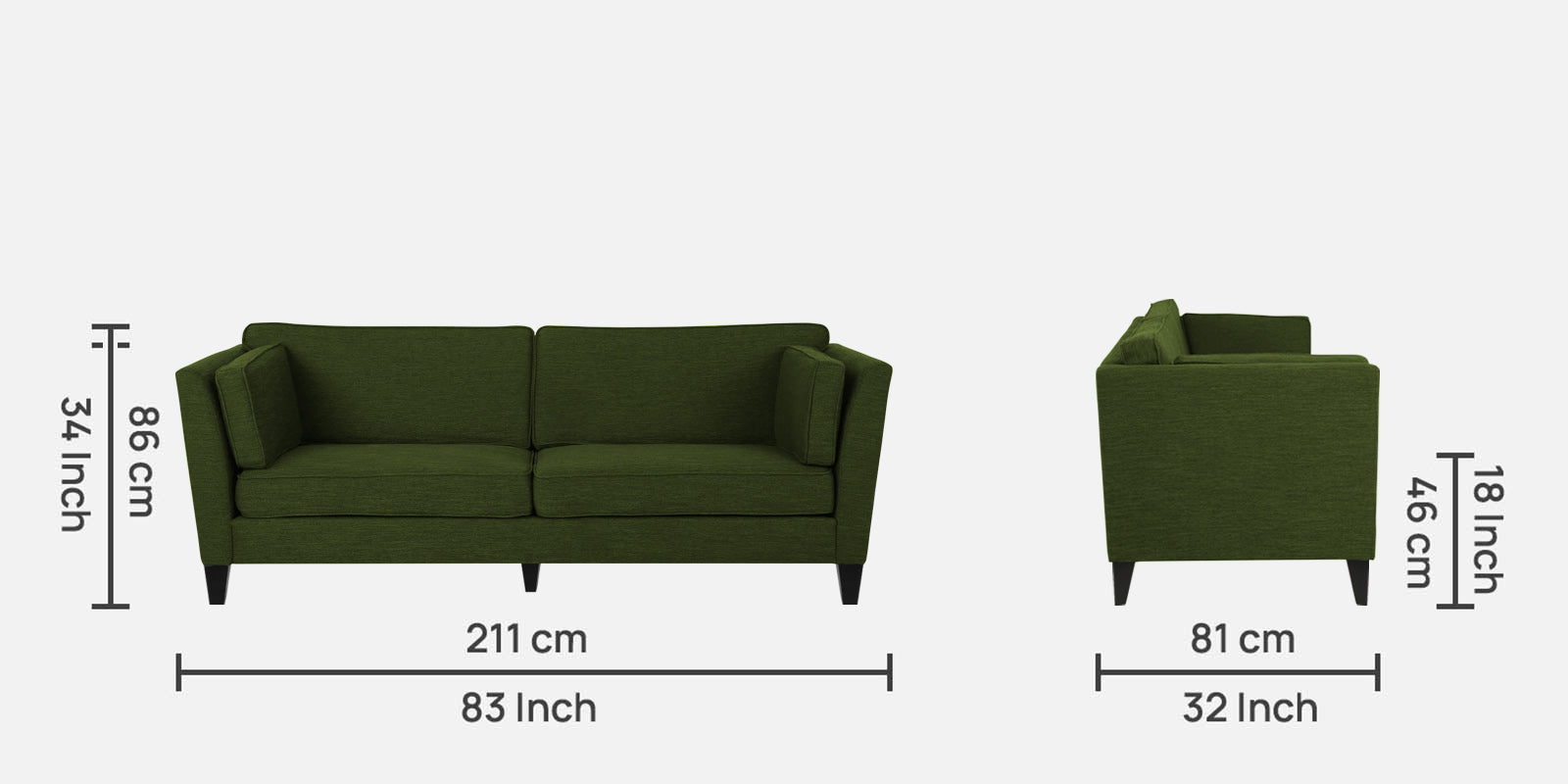 Nigar Fabric 3 Seater Sofa in Olive Green Colour