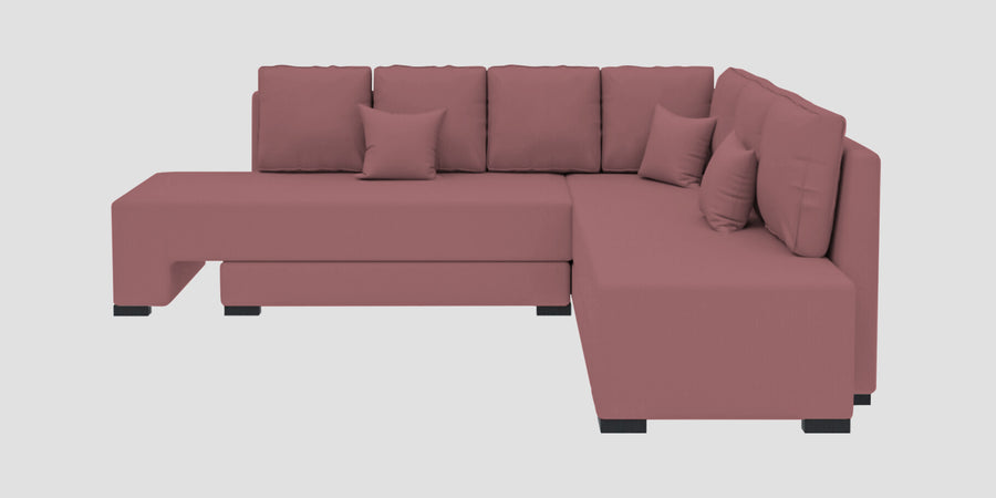 Corby Velvet Rhs 6 Seater Convertible Sofa Cum Bed In Rose Pink Colour - Febonic Living