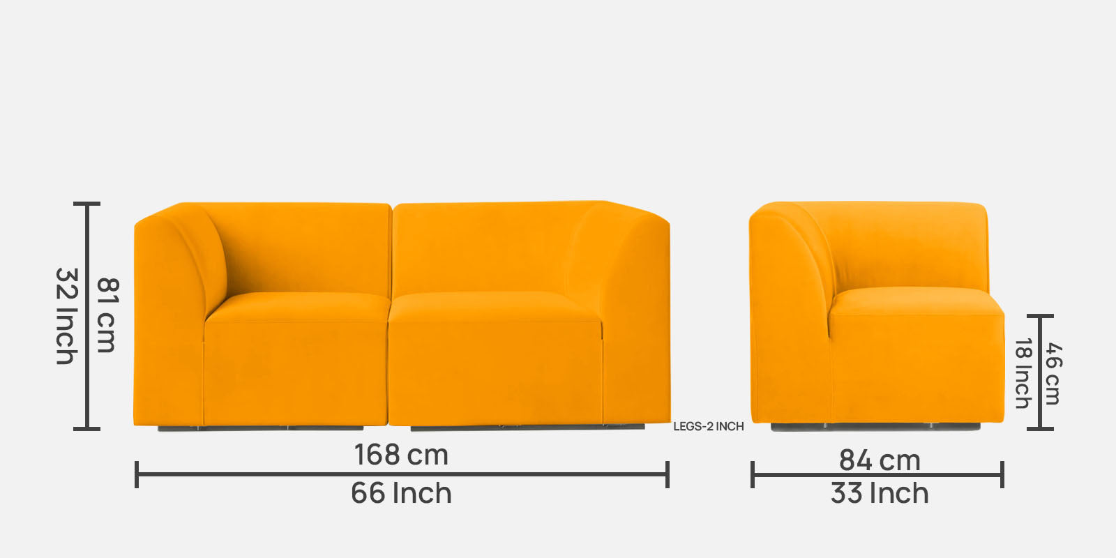 Bufa Velvet 2 Seater Sofa in Saffron yellow Colour With Storage