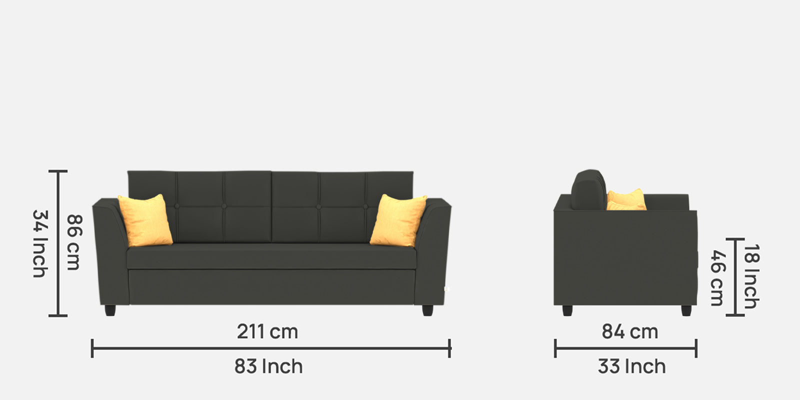 Nestin Velvet 3 Seater Sofa in Hory Grey Colour