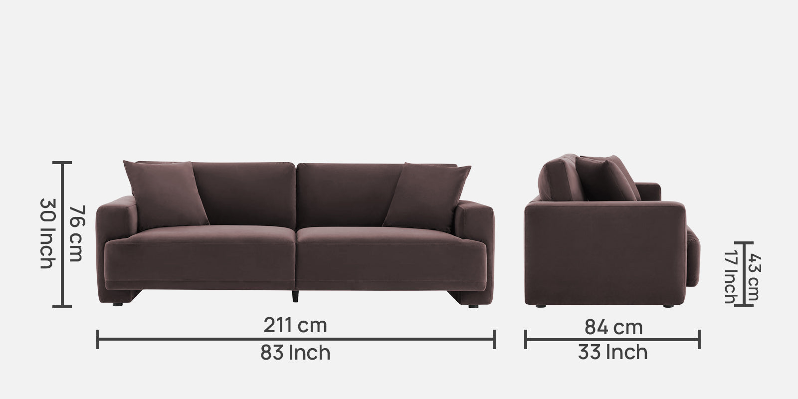 Kosta Velvet 3 Seater Sofa in Mocha Brown Colour