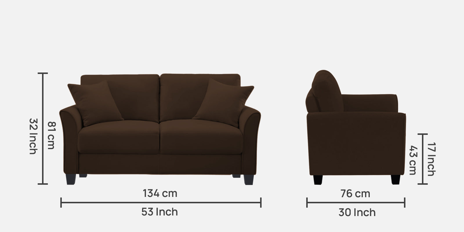 Daroo Velvet 2 Seater Sofa In Chocolate Brown Colour