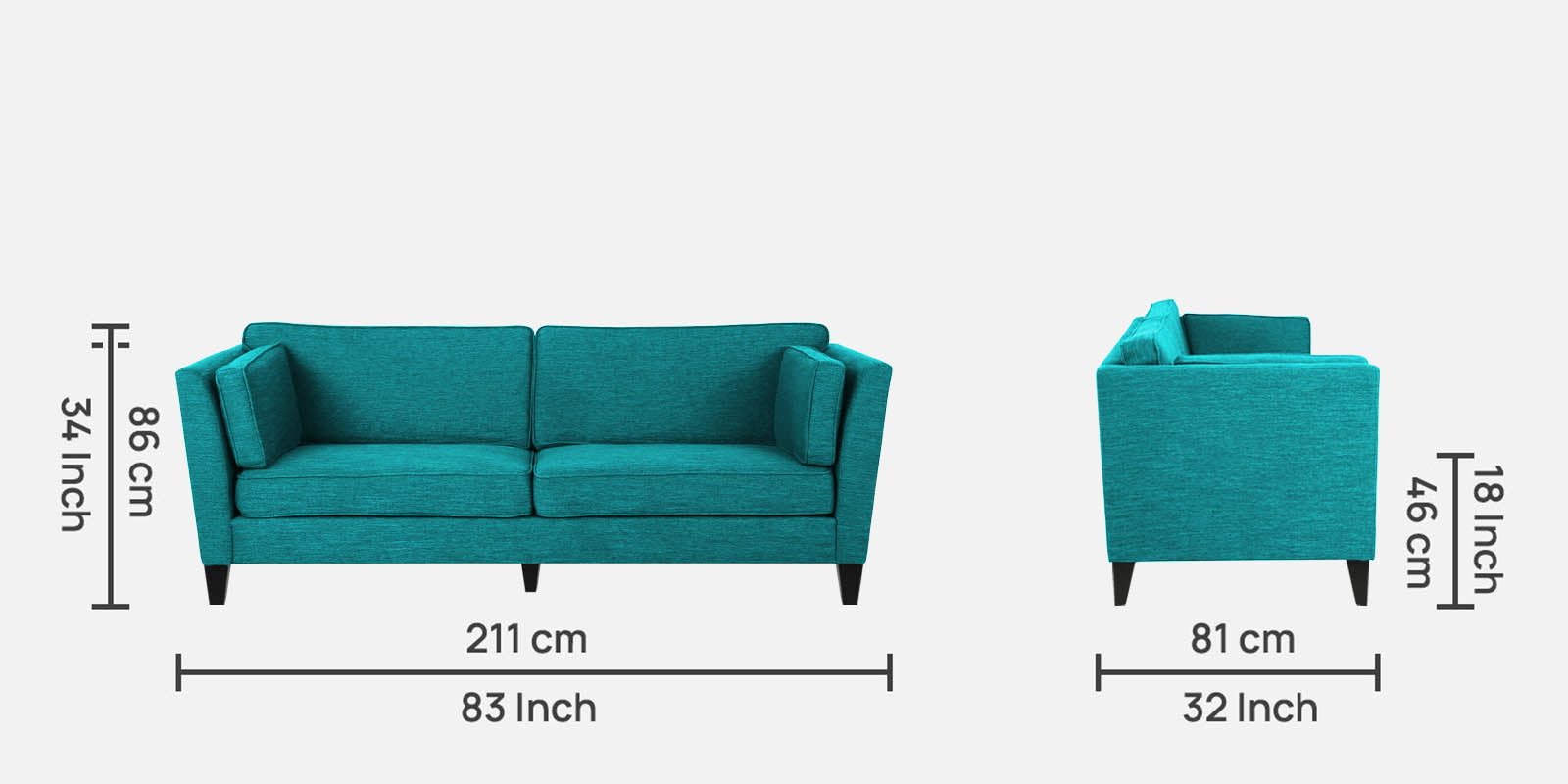 Nigar Fabric 3 Seater Sofa in Sea Green Colour