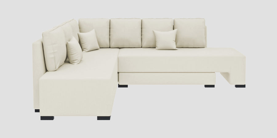 Corby Velvet Lhs 6 Seater Convertible Sofa Cum Bed In Warm White Colour - Febonic Living