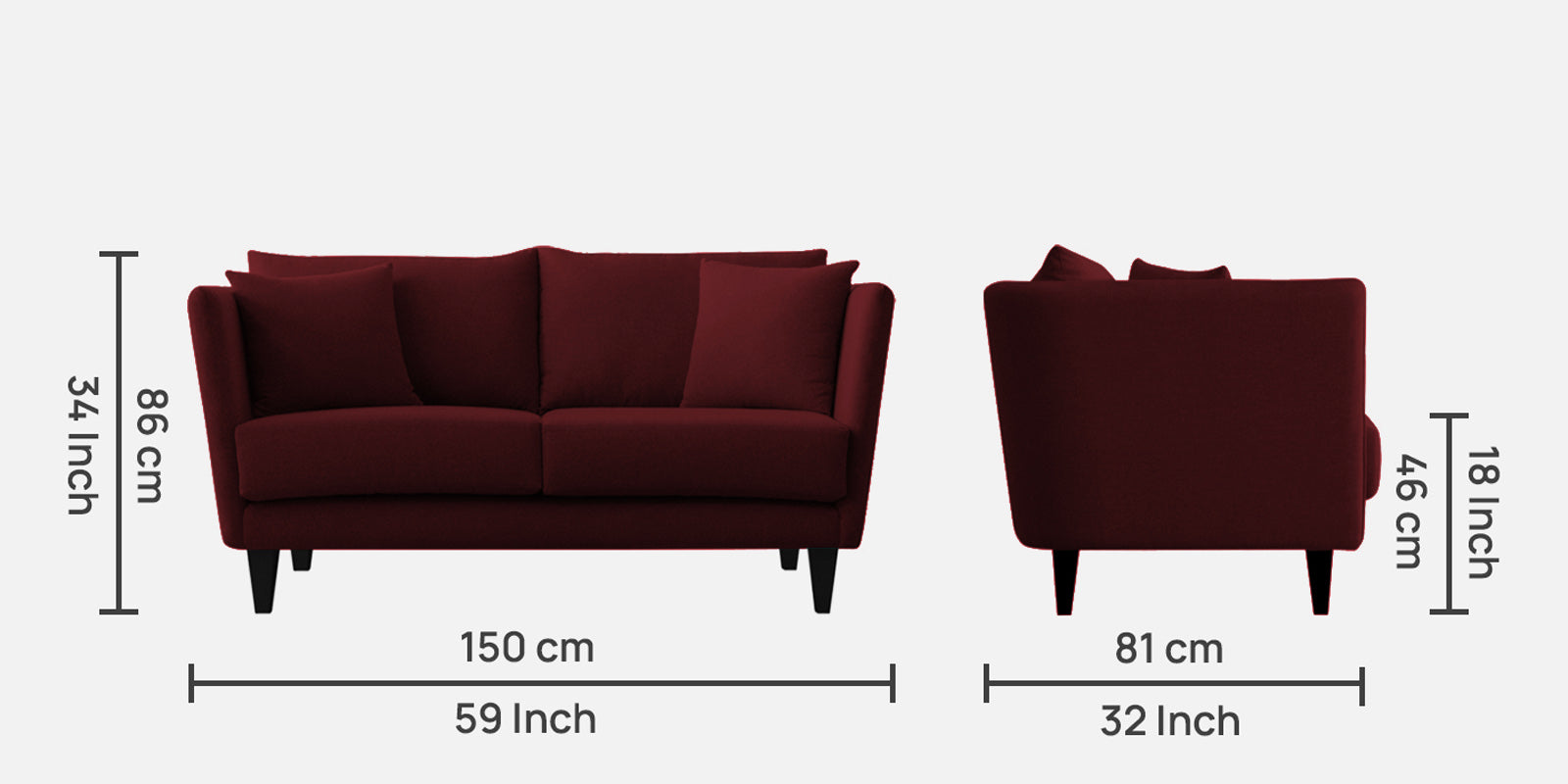 Norway Velvet 2 Seater Sofa In Dark Maroon Colour