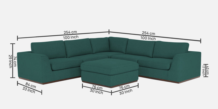 Freedom Velvet 6 Seater Lhs Corner Sofa In Pine Green Colour With Ottoman - Febonic Living