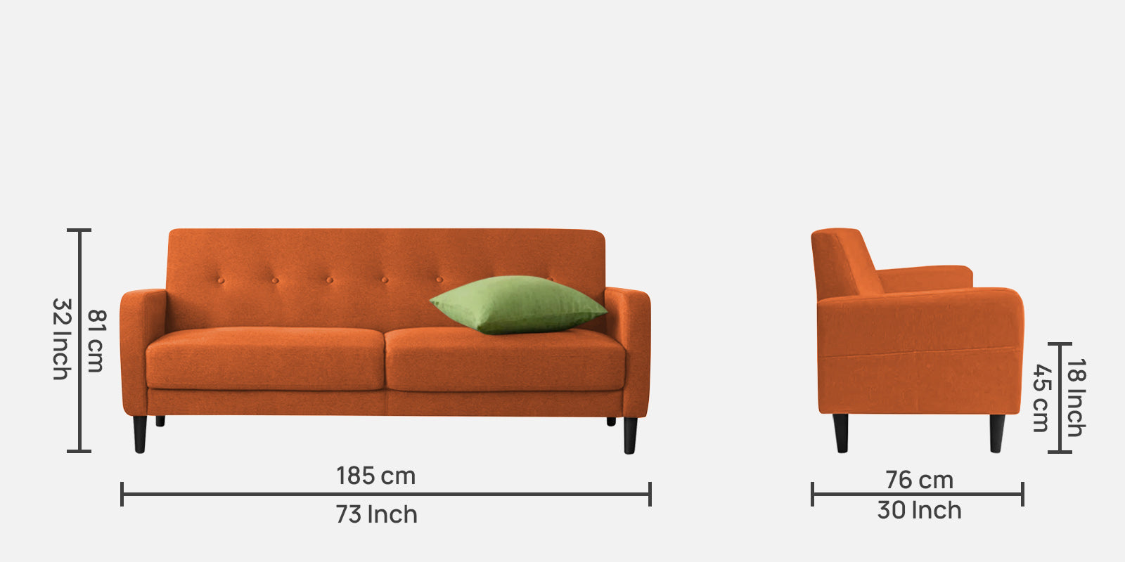 Marq Fabric 3 Seater Sofa in Vivid Orange Colour