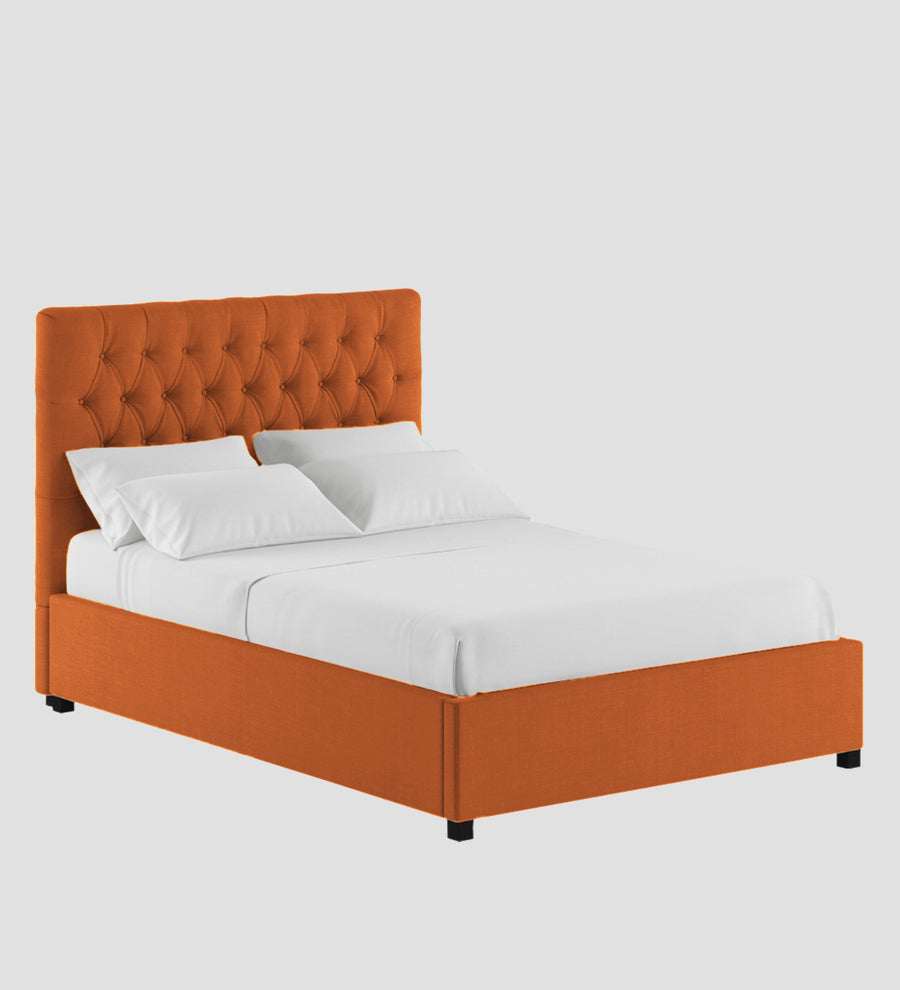 Isko Fabric Upholstered King Size Bed In Vivid Orange Colour With Box Storage - Febonic Living