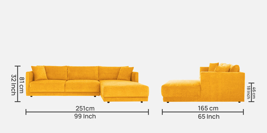 Northern Fabric Lhs Sectional Sofa 3 Lounger In Bold Yellow Colour - Febonic Living