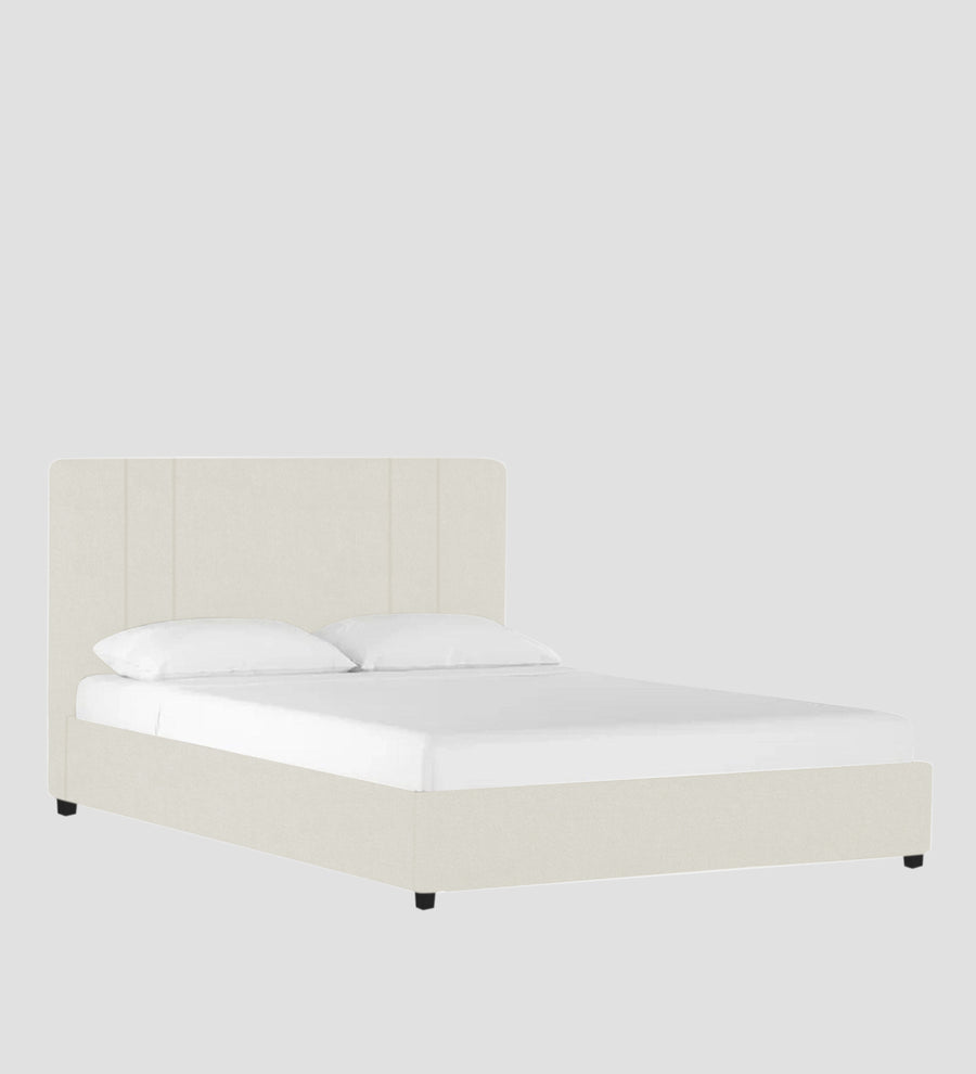 Asyra Velvet Upholstered King Size Bed In Warm White Colour With Box Storage - Febonic Living