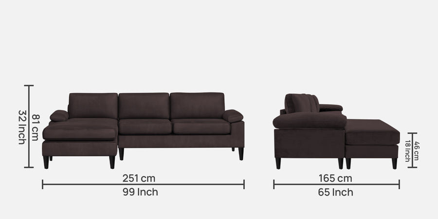 Vegas Velvet Rhs Sectional Sofa 3 Lounger In Mocha Brown Colour - Febonic Living
