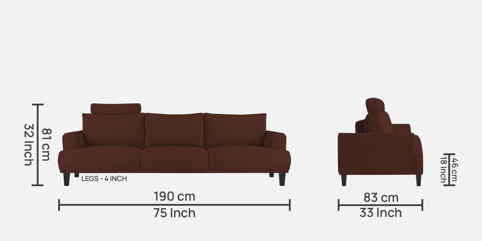 Como Fabric 3 Seater Sofa in Coffee Brown Colour