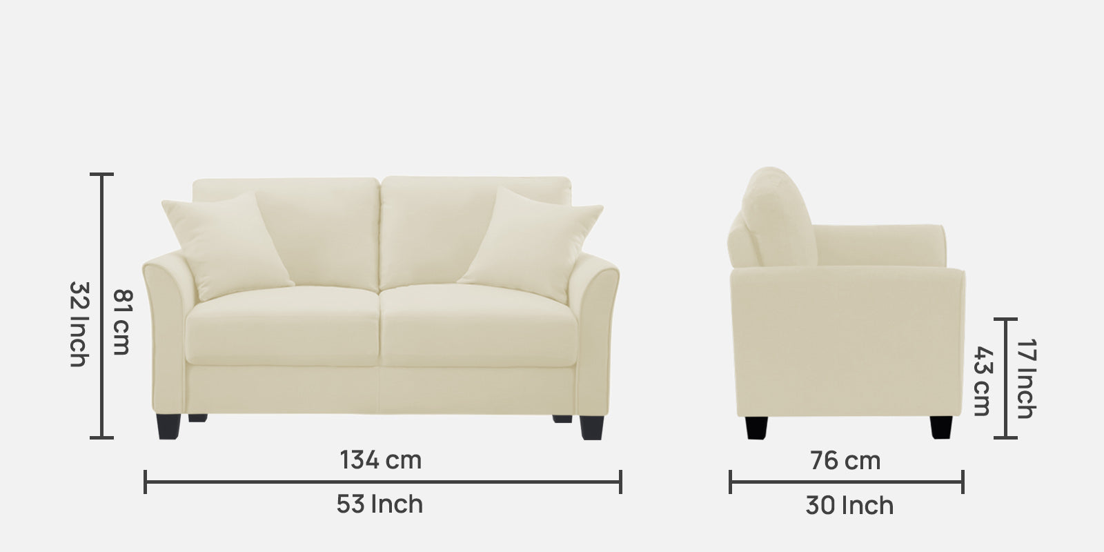 Daroo Velvet 2 Seater Sofa In Warm White Colour