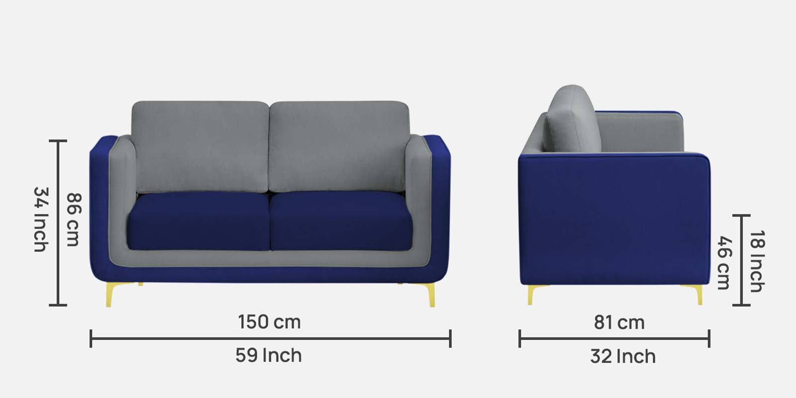 Visky Velvet 2 Seater Sofa in Pearl Grey-Indigo Blue Colour