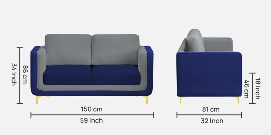 Visky Velvet 2 Seater Sofa In Pearl Grey And Indigo Blue Colour - Febonic Living