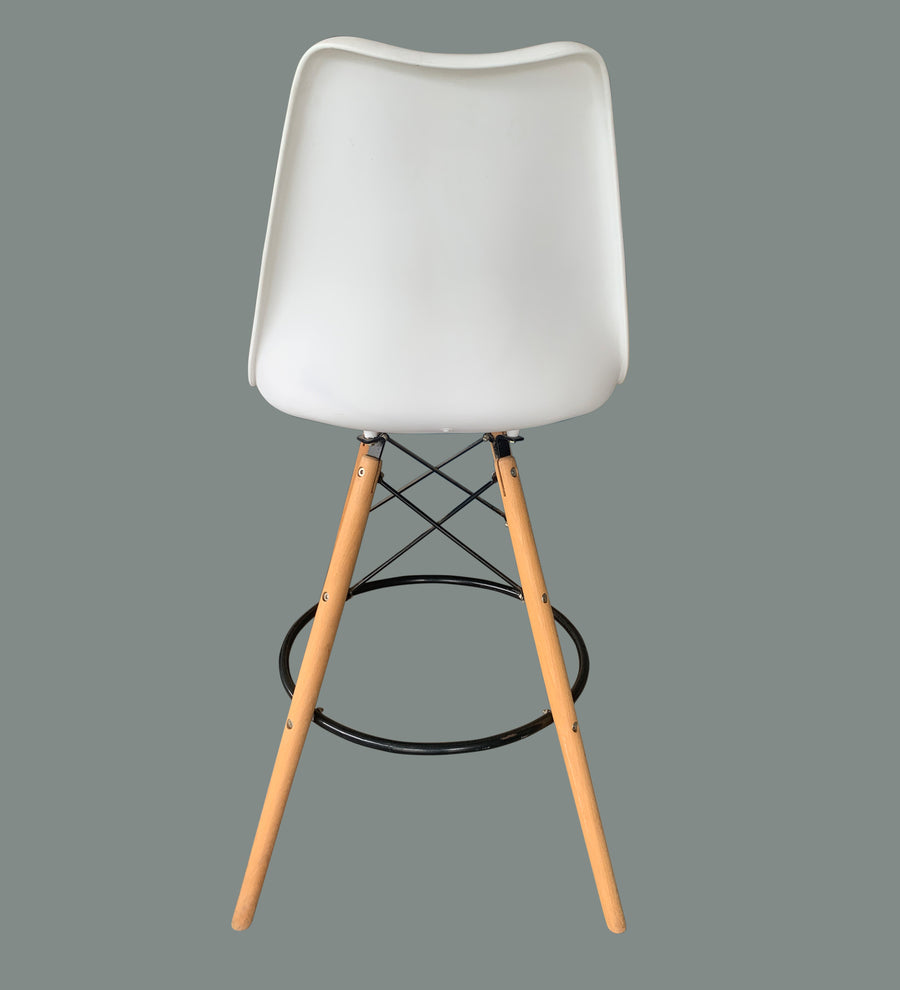 Retro Plastic Bar Chair In Cream White Colour With Leather Finish - Febonic Living