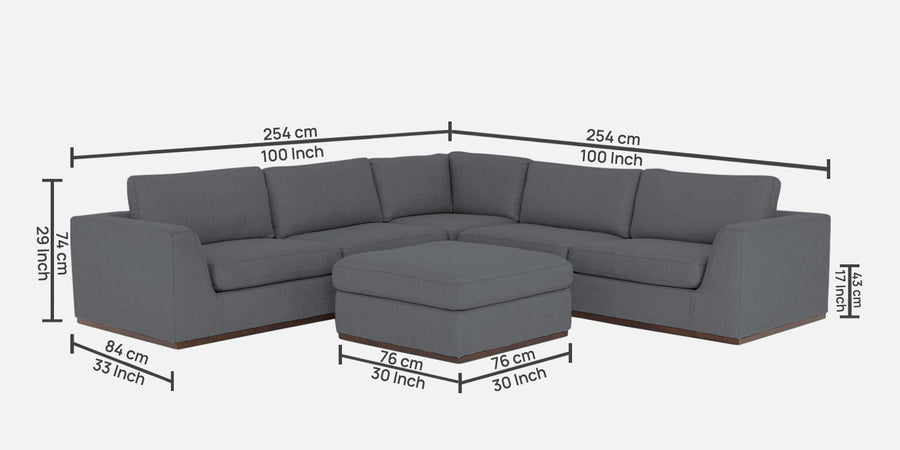 Freedom Velvet 6 Seater Lhs Corner Sofa In Pubble Grey Colour With Ottoman - Febonic Living