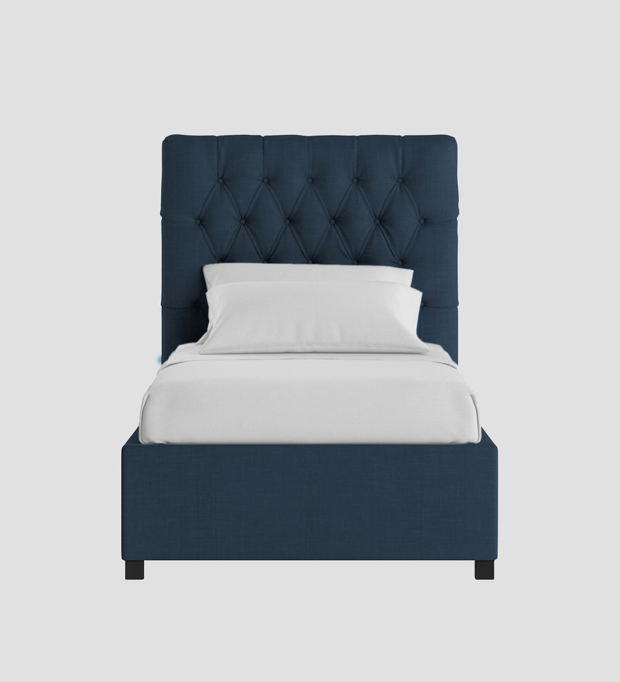 Isko Fabric Upholstered Single Size Bed In Light Blue Colour With Box Storage - Febonic Living