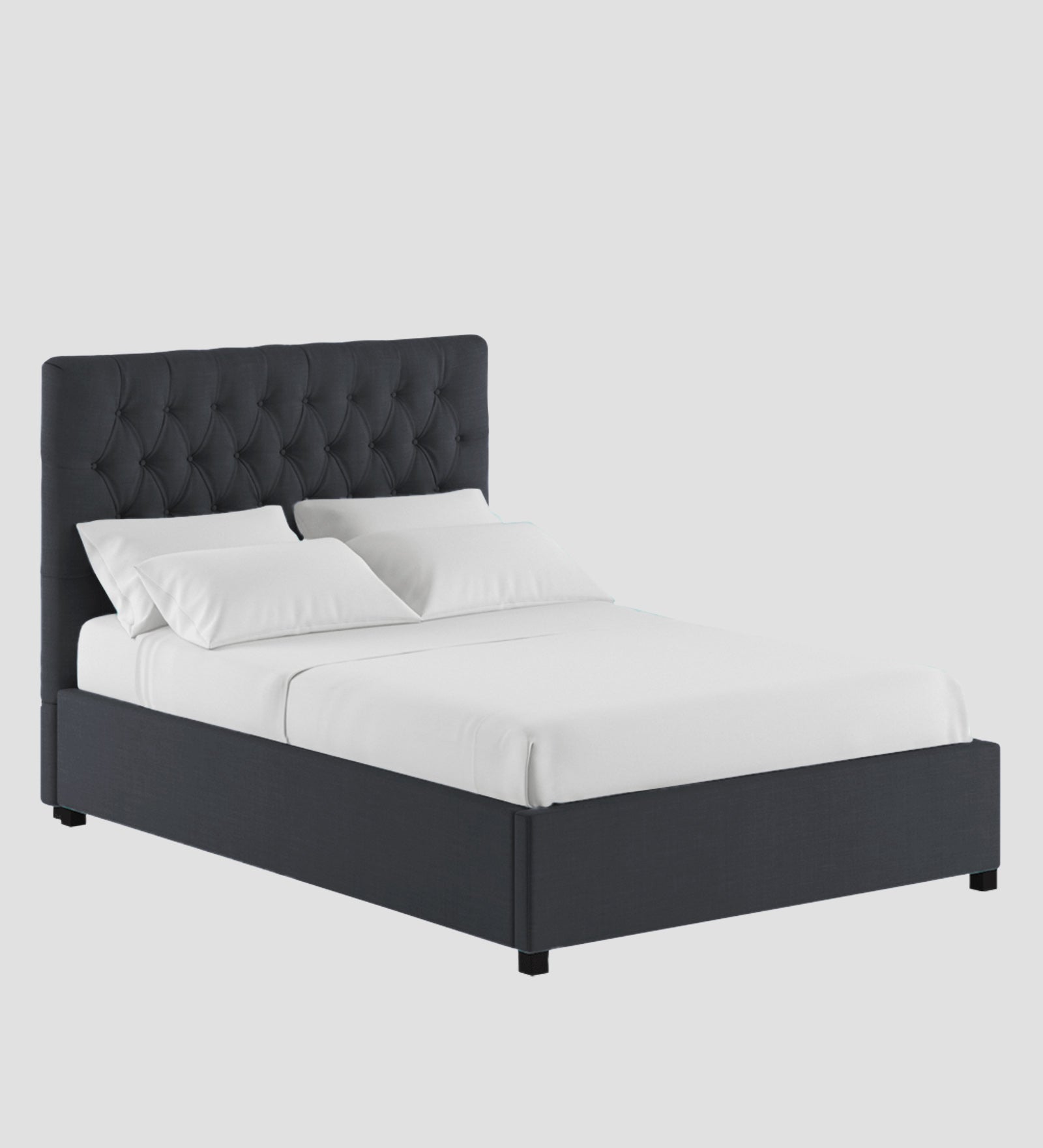 Isko Fabric King Size Bed In Charcoal Grey Colour With Storage Box - Febonic Living