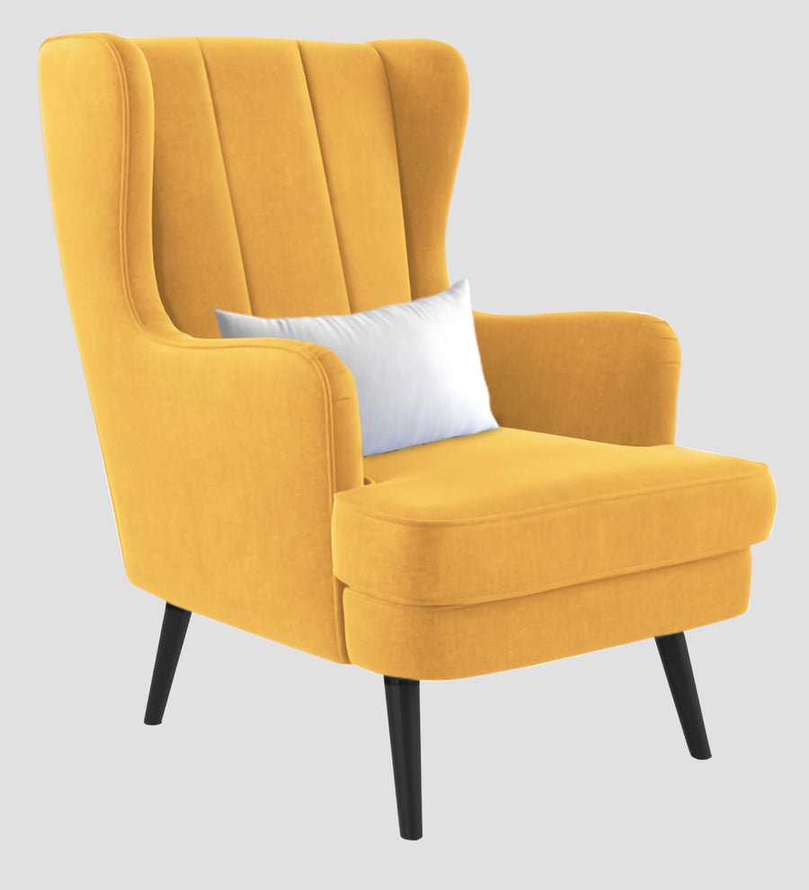 Niya Velvet Wing Chair In Turmeric Yellow Colour - Febonic Living