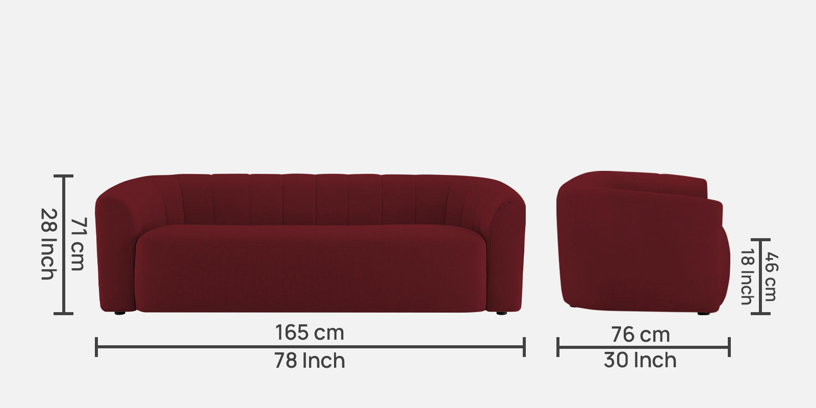 Mara Fabric 3 Seater Sofa In Blood Maroon Colour