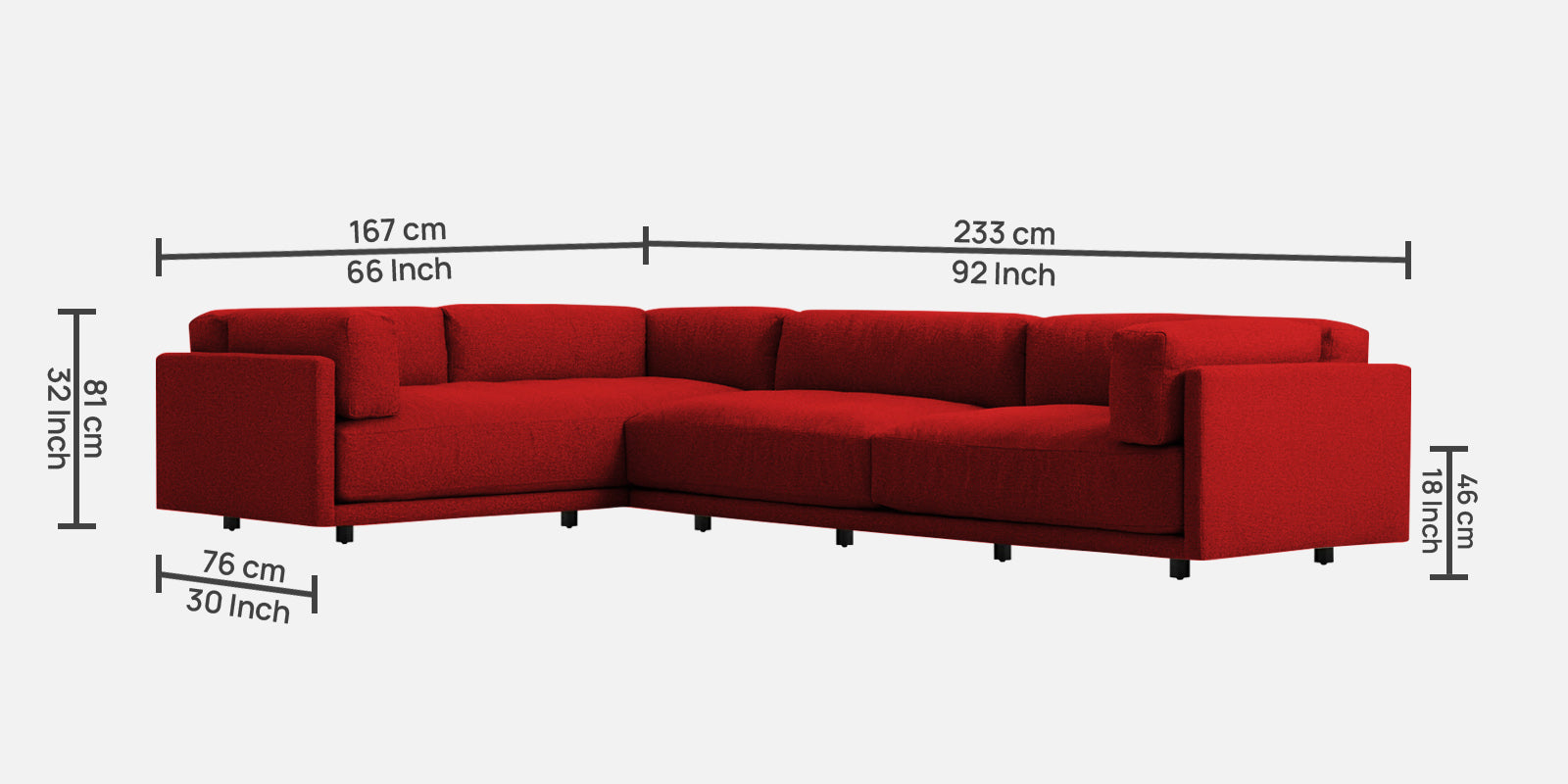 Nixon Fabric 6 Seater LHS Sectional Sofa In Blood Maroon Colour