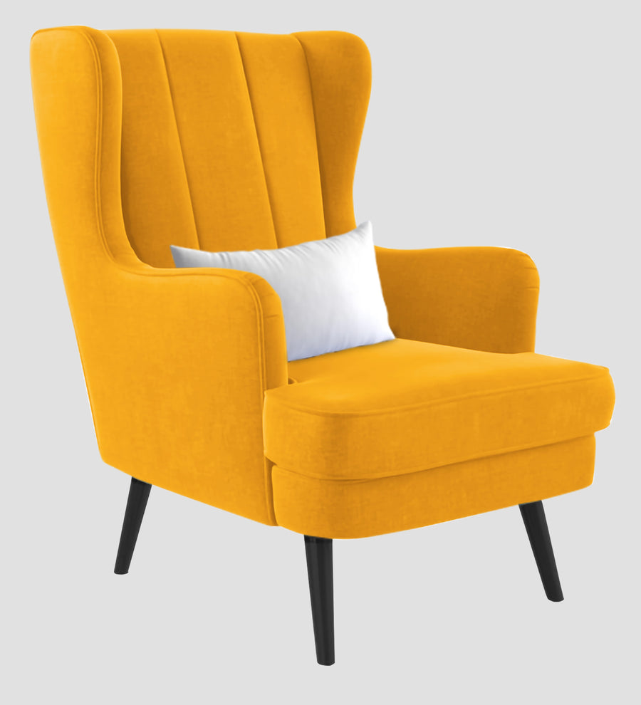 Niya Velvet Wing Chair In Safforn Yellow Colour - Febonic Living