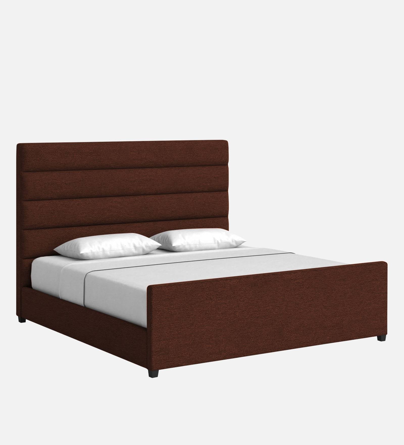 Pollen Fabric Queen Size Bed In Coffee Brown Colour