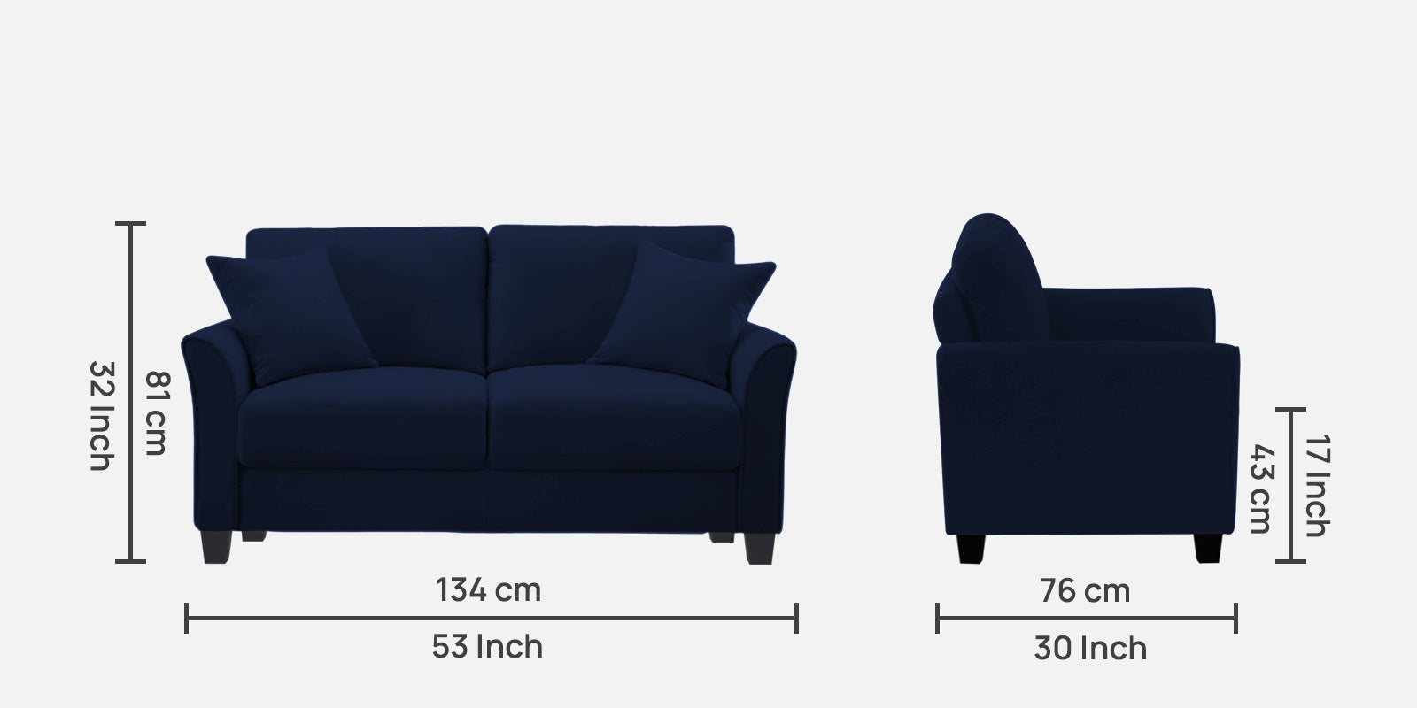 Daroo Velvet 2 Seater Sofa In Indigo Blue Colour