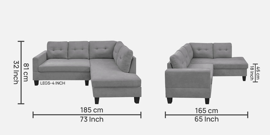 Thomas Fabric Lhs Sectional Sofa 2 Lounger In Lit Grey Colour - Febonic Living