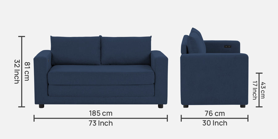 Roman Fabric 3 Seater Foldable Sofa Cum Bed In Denim Blue Colour With Usb Port - Febonic Living
