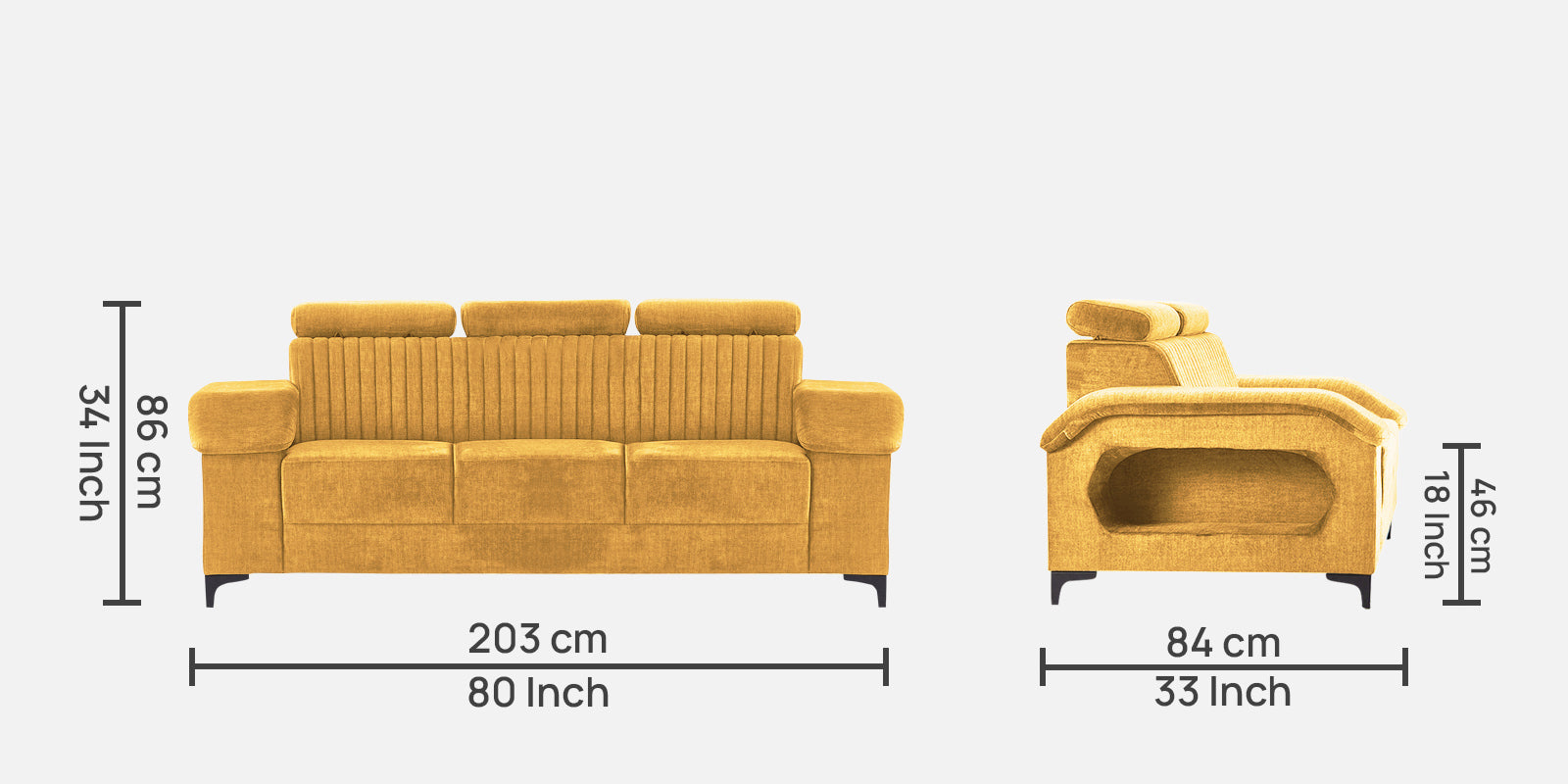 Draco Fabric 3 Seater Sofa in Blush Yellow Colour