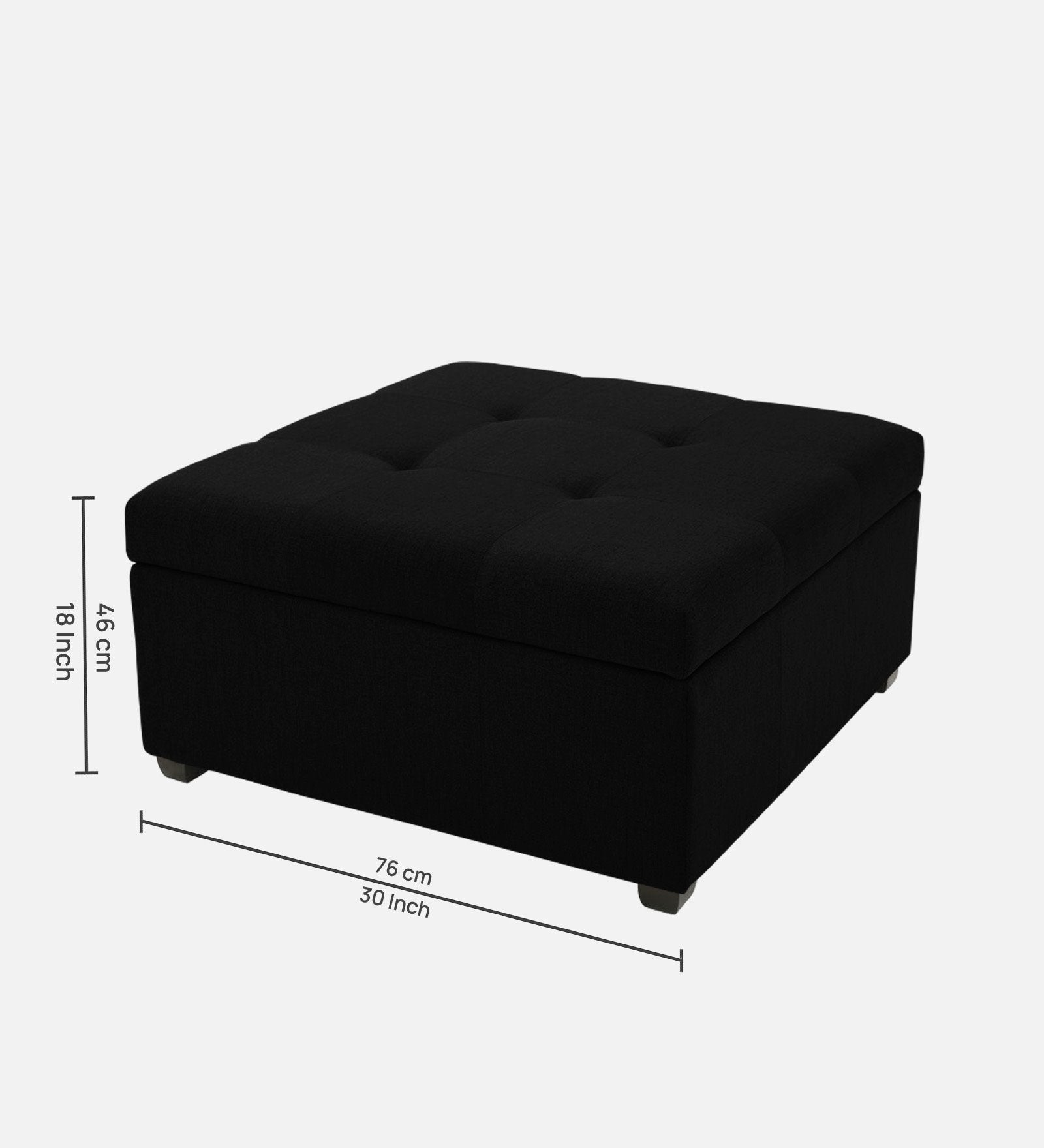 Mubila Fabric Ottoman In Zed Black Colour With Storage