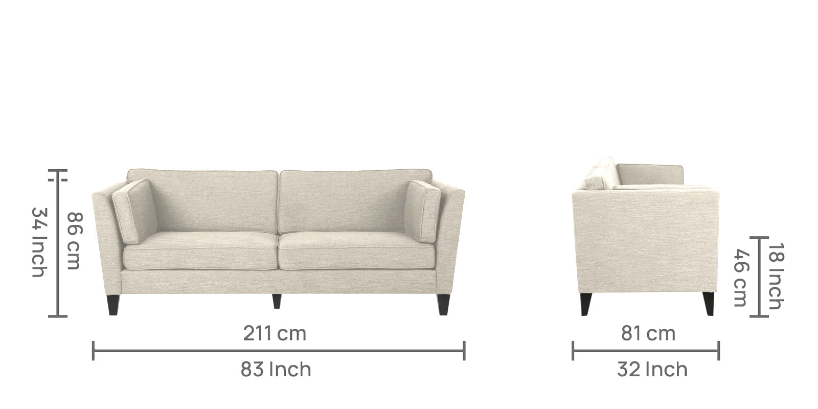 Nigar Fabric 3 Seater Sofa in Ivory Cream Colour