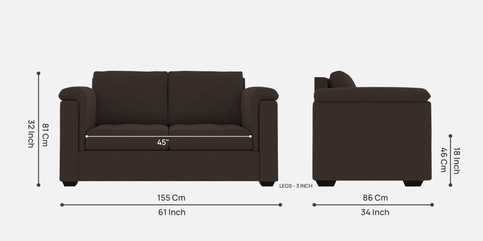 Andry Fabric 2 Seater Sofa in Coco Brown Colour