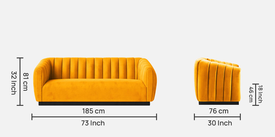 Ferry Velvet 3 Seater Sofa In Saffron Yellow Colour - Febonic Living